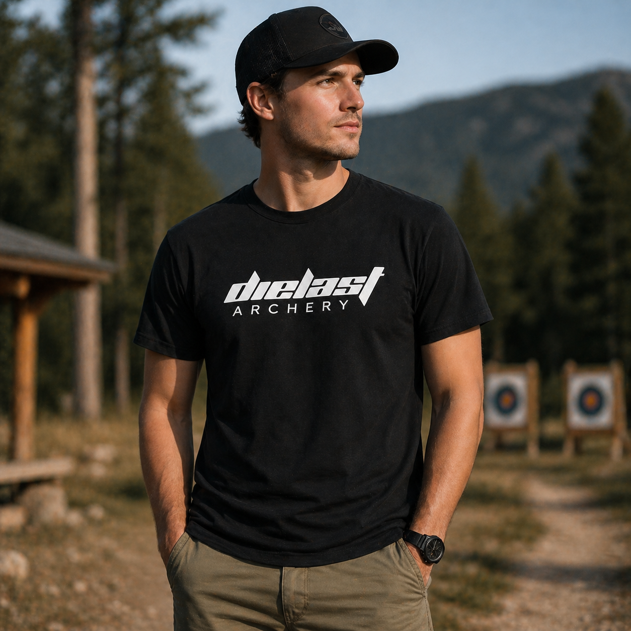 Dielast Archery Black Crew Neck Tee - Lightweight Cotton