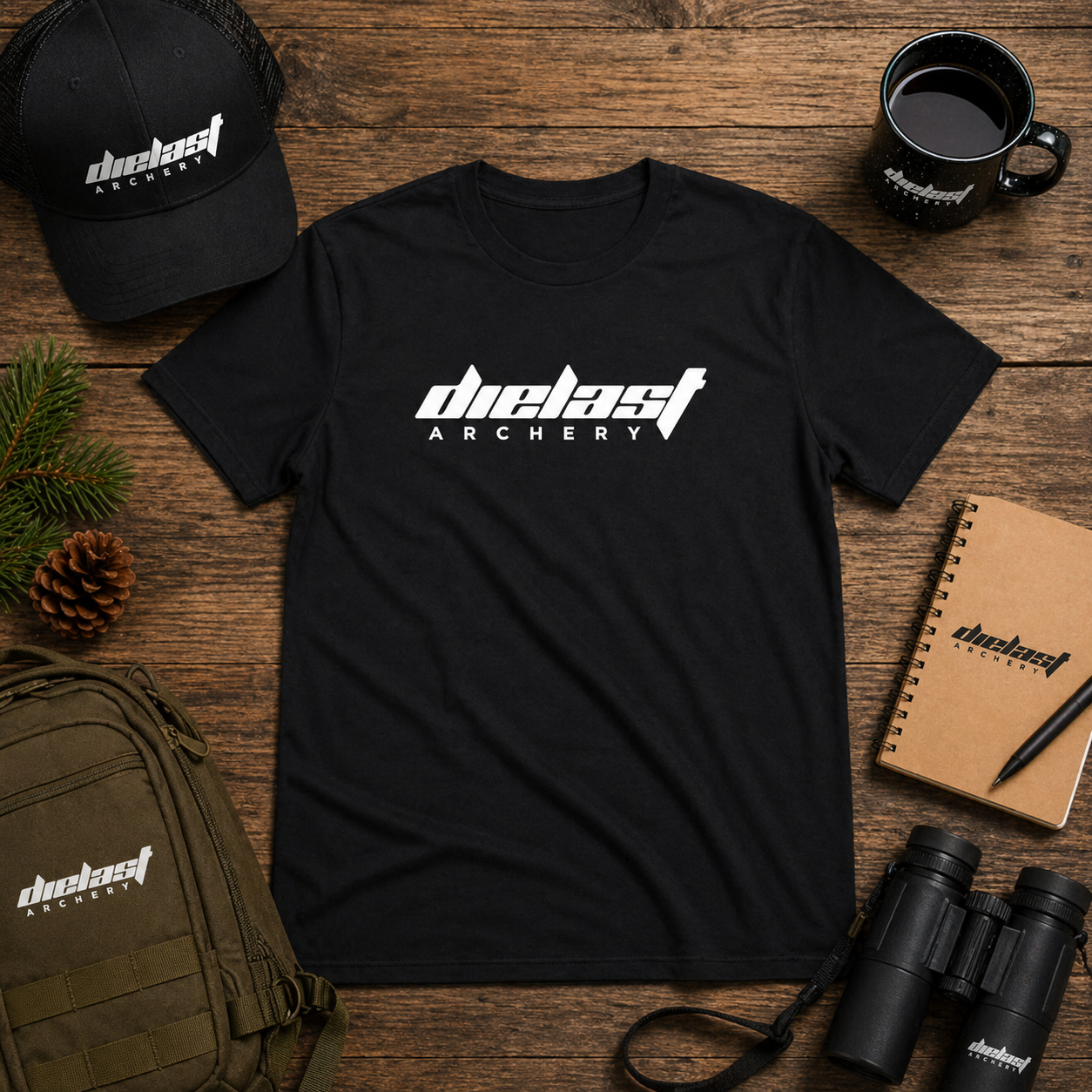 Dielast Archery Black Crew Neck Tee - Lightweight Cotton